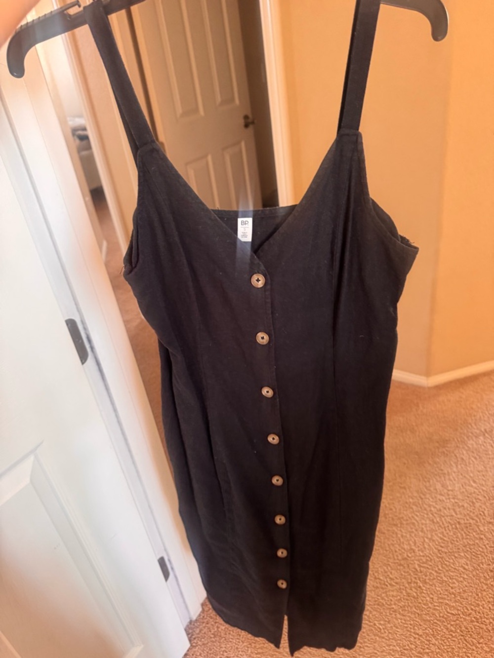 bp Black Button-Front LinenMidi Slip Dress